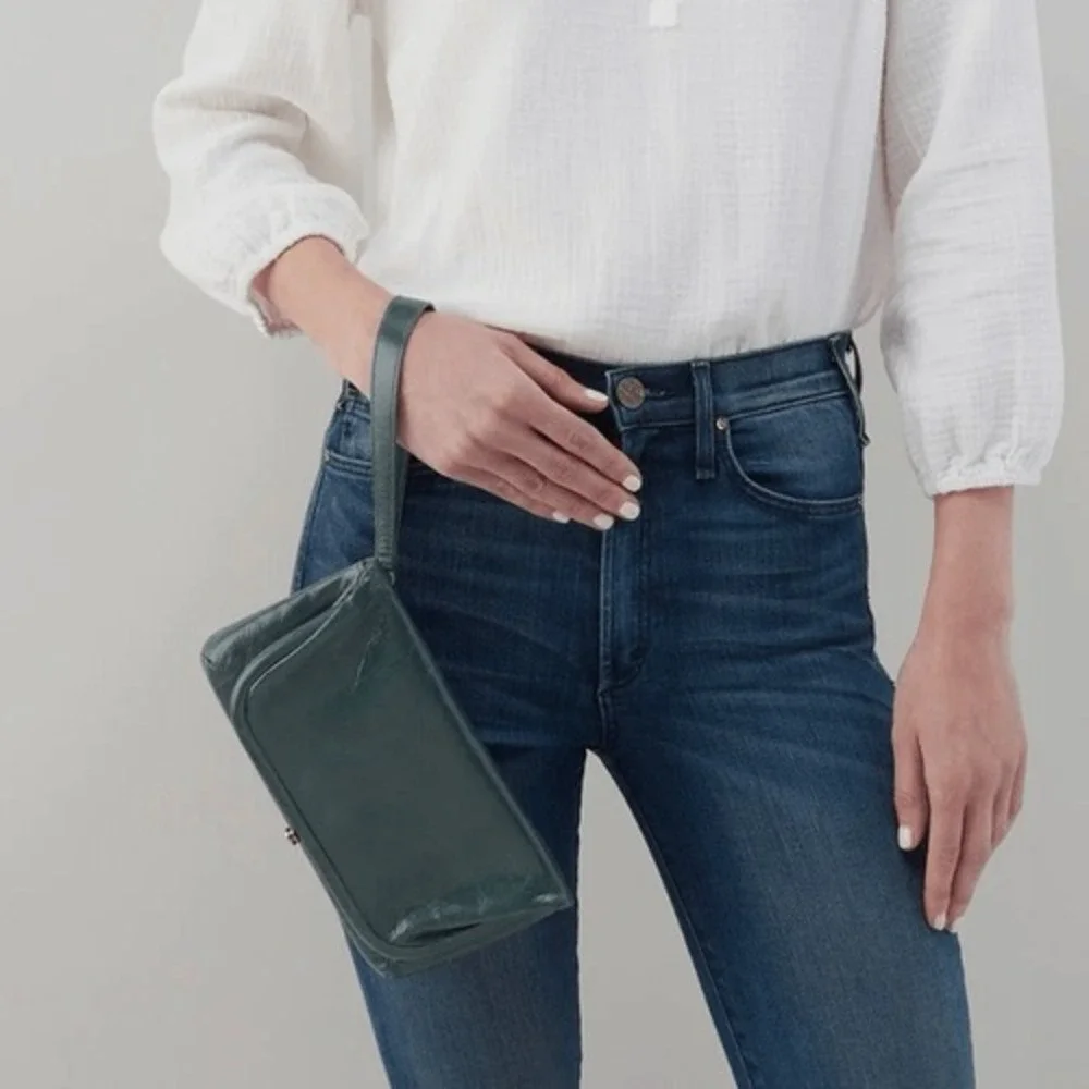 HOBO LAUREN CLUTCH LEATHER WRISTLET WALLET Sage Henna Luxury Leather, NWT - Picture 9 of 15
